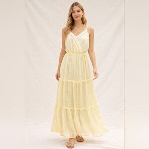 Aura Yellow Striped Wrap‎ Maxi Dress Boho Summer Size L
Aura Boho Yellow White